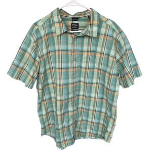 Prana Shirt Mens Extra Large Green‎ Plaid Standard Fit Button Up Short Sleeve